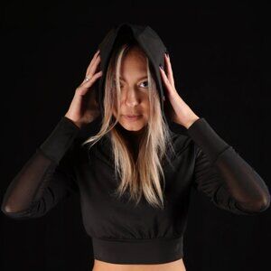 Active Elixir Black Cropped Mesh Hooded Sweatshirt (XS)